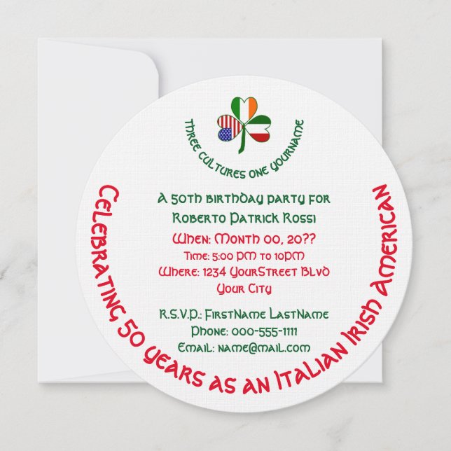 Invitation Italien Irlandais USA Shamrock Personnalisé Annive (Devant)