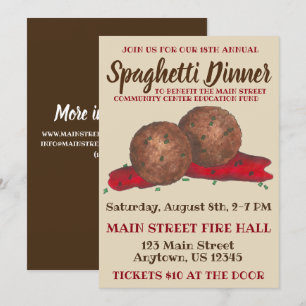 Invitation Italien Meatballs Spaghetti Dîner Charité Événemen
