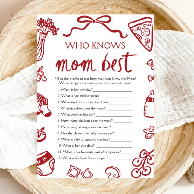 Invitation Italien Qui Connaît Maman Meilleur Baby shower Jeu (Hand Drawn Italian Who Knows Mommy Best Baby Shower Game)