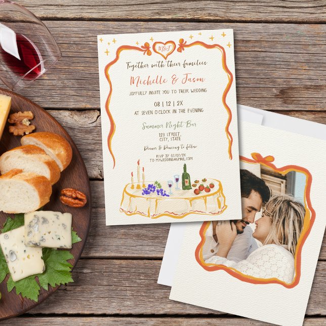 Invitation Italien Retro Whimsical Fun Main Draw Bow Photo (ITALIAN  country dinner wedding hand drawn colorful )