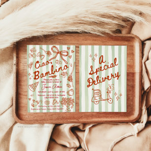 Invitation italienne Ciao Bambino rouge vert