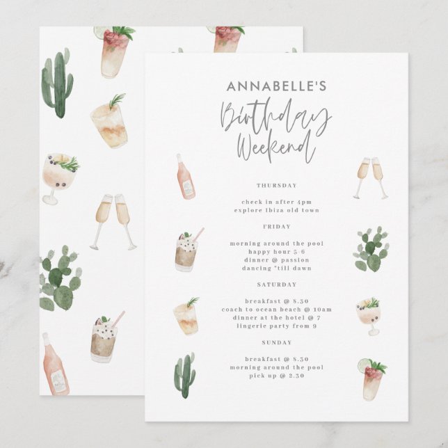 Invitation Itinéraire d'anniversaire rose moderne (Devant / Derrière)