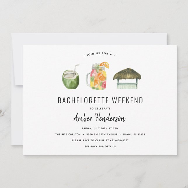 Invitation Itinéraire de Bachelorette de boisson tropicale (Devant)