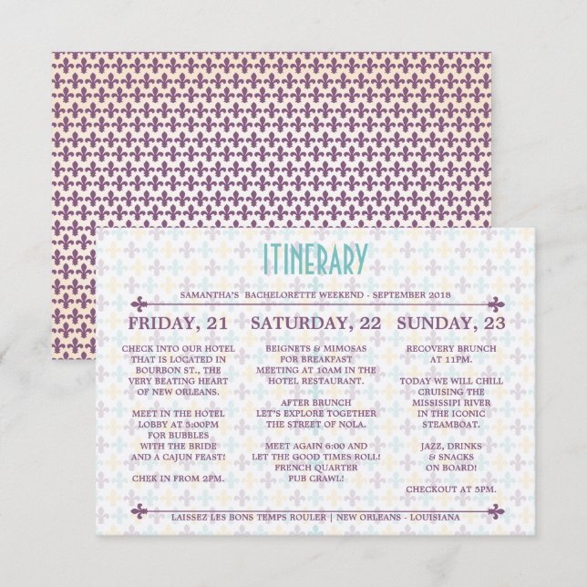 Invitation Itinéraire de La Nouvelle-Orléans (Devant / Derrière)