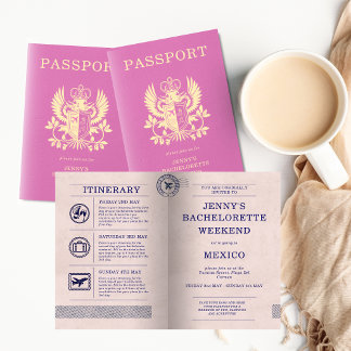 Invitation Itinéraire de passeport rose pour enterrement de v