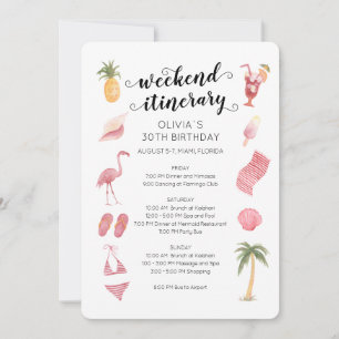 Invitation Itinéraire de week-end d'anniversaire à la plage a