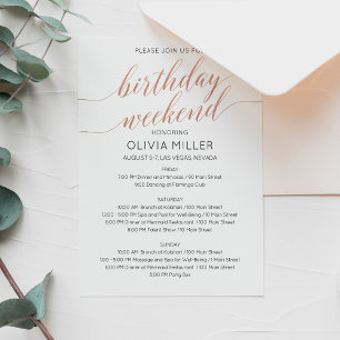 Invitation Itinéraire de week-end d'anniversaire en faux or r