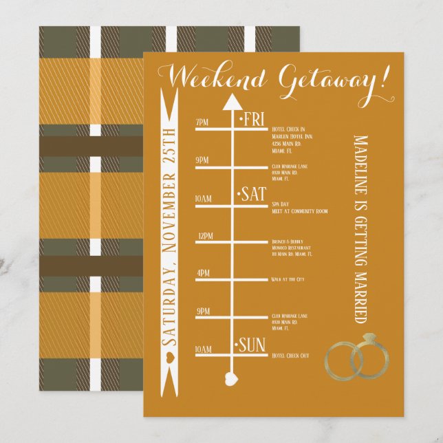 Invitation Itinéraire de week-end de célibataire Plaid d'auto (Devant / Derrière)