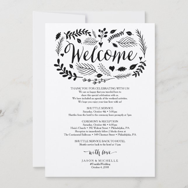 Invitation Itinéraire du Mariage des bois - Bienvenue au Mari (Devant)