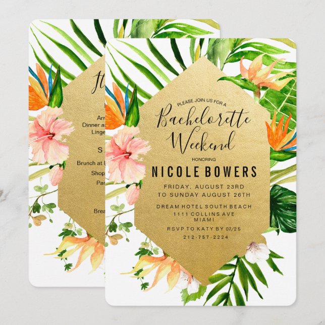 Invitation Itinéraire Du Week-End De Bachelorette (Devant / Derrière)