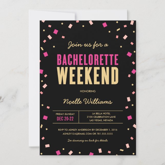 Invitation Itinéraire Du Week-End De Bachelorette (Devant)