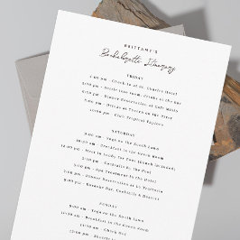 Invitation Itinéraire du week-end de bachelorette