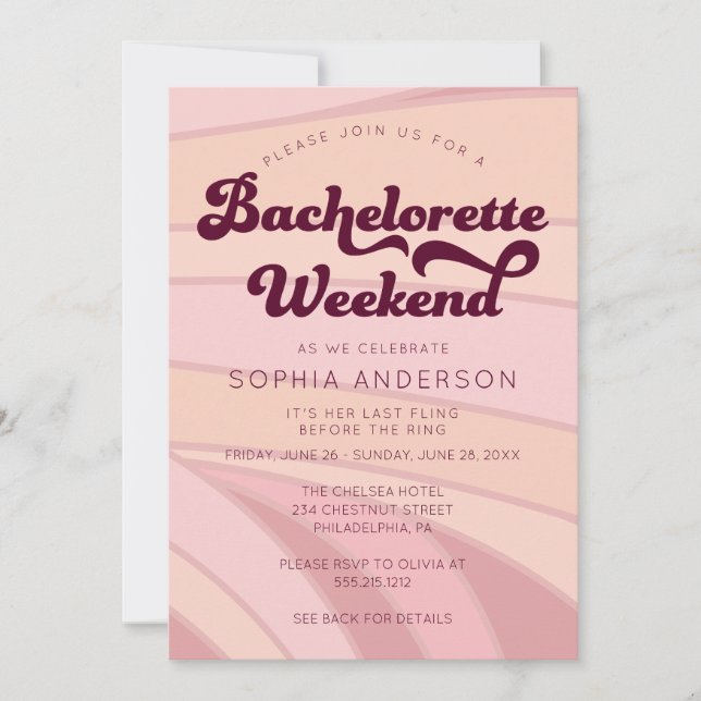 Invitation Itinéraire Du Week-End De Bachelorette  (Devant)
