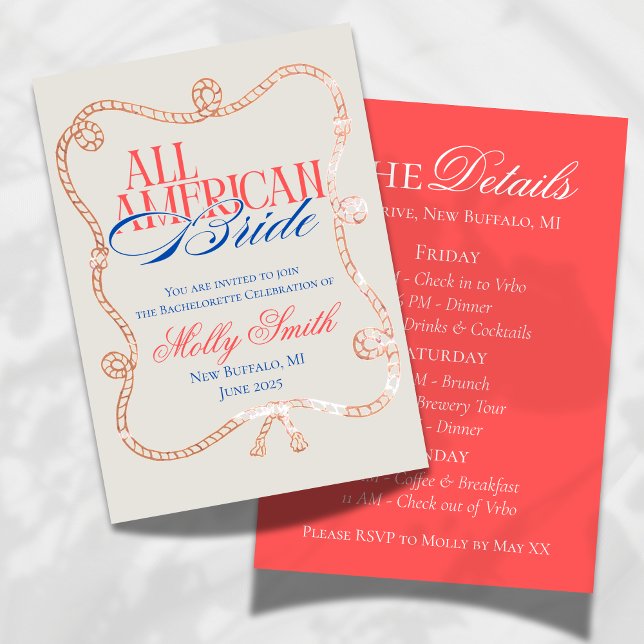 Invitation Itinéraire du week-end de bachelorette américaine (Celebrate the bride with stars, stripes, and sunshine using this All-American Bachelorette!)