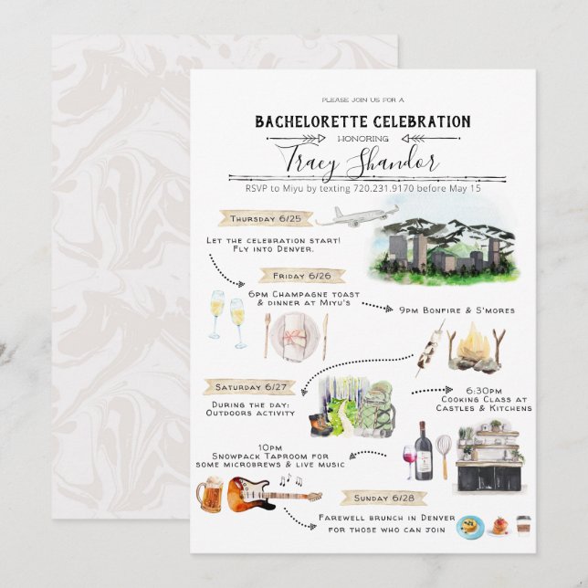 Invitation Itinéraire du week-end de bachelorette | Denver, C (Devant / Derrière)