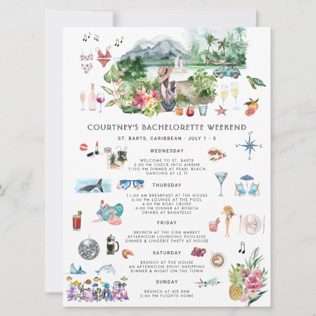 Invitation Itinéraire du week-end de bachelorette | Saint Bar (Devant)