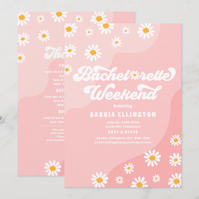 Invitation Itinéraire du week-end les années 70 bachelorette  (Devant / Derrière)