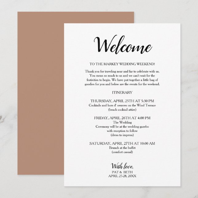 Invitation itinérante Mauve Mariage moderne Week-e (Devant / Derrière)