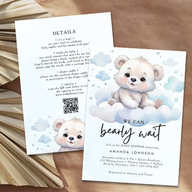 Invitation It's a boy bearly wait woodland baby bear shower (Créateur téléchargé)