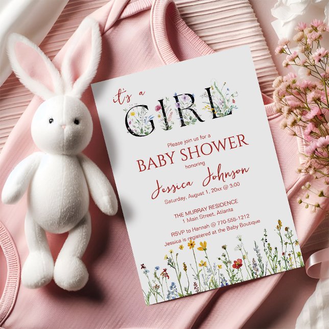 Invitation It's a Girl with Spring Flowers Baby Shower (Créateur téléchargé)