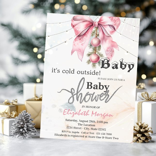 Invitation It's Cold Outside Bow Balls Lights Baby Shower (Créateur téléchargé)
