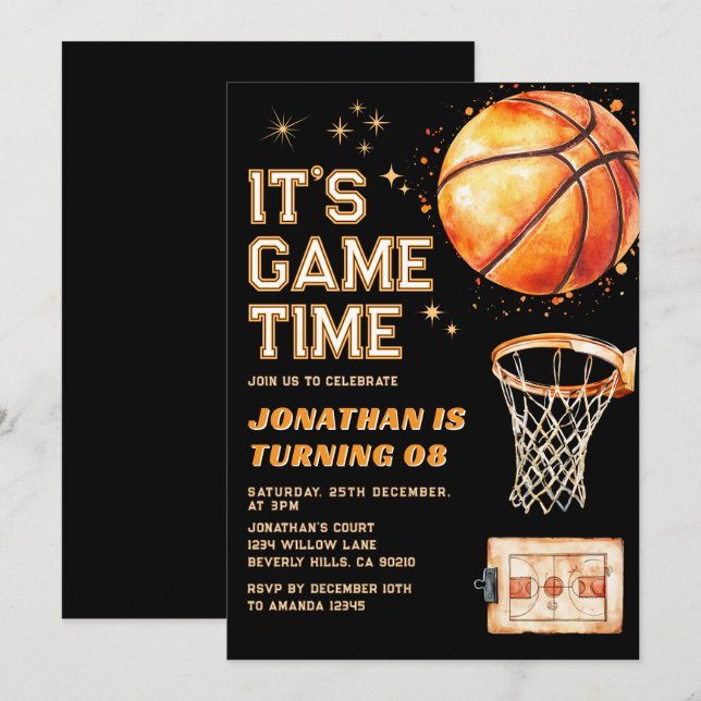 Invitation It's Game Time ANY AGE Basketball Birthday Sports (Devant / Derrière)