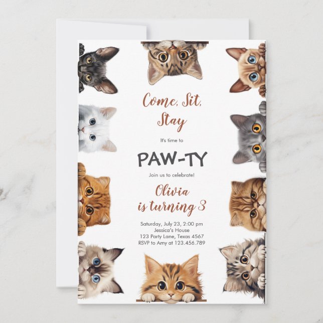 Invitation It's Time to Paw-ty Party Animals Kids Birthday (Devant)