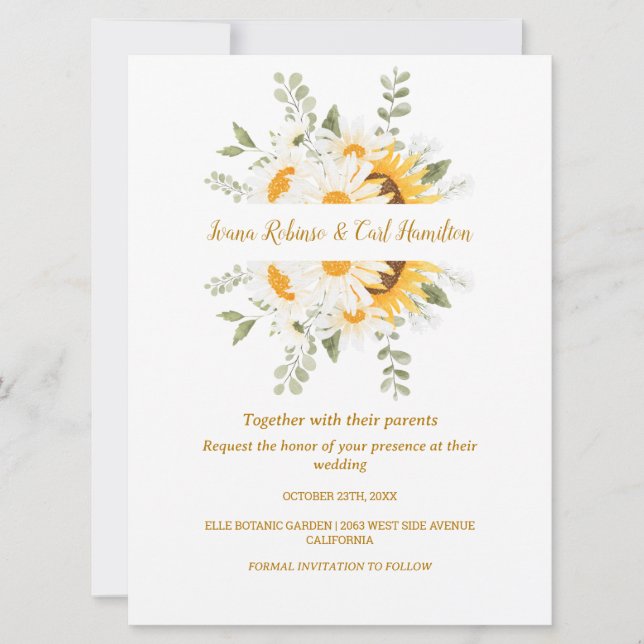 Invitation IVANA Elegant Mariage Fleur Jaune & Blanc (Devant)