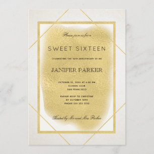 Invitation Ivoire blanc faux or cadre formel sweet sixteen