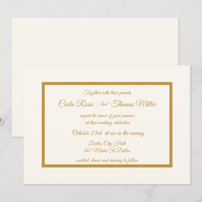 Invitation ivoire classique et Mariage d'or (Devant / Derrière)