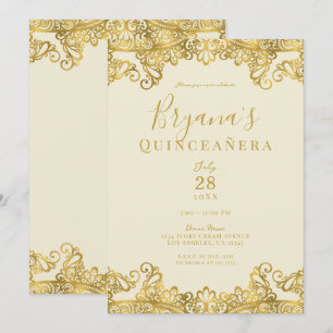Invitation Ivoire Crème Or Dentelle Élégant Fête de Quinceañe