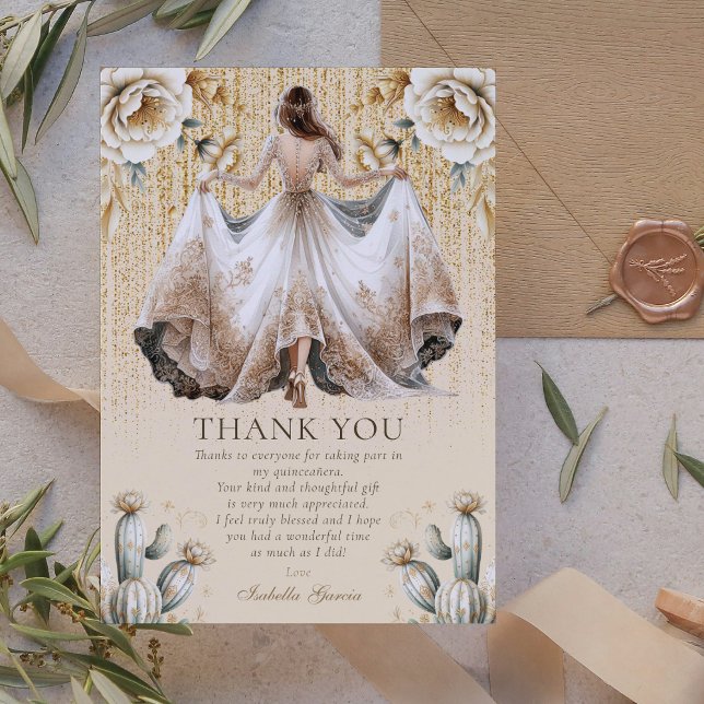 Invitation Ivoire de luxe personnalisé & or Quinceañera Merci (Créateur téléchargé)