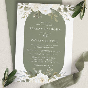 Invitation Ivoire et Sauge Élégant Mariage Floral
