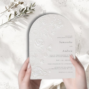 Invitation Ivoire Fausse Reliure Créative Rose Fleurie Arc Ma