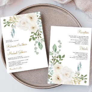 Invitation Ivoire floral sauge feuilles vertes tout en un mar