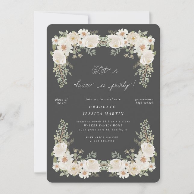 Invitation ivoires floral frontière photo graduation invitati (Devant)