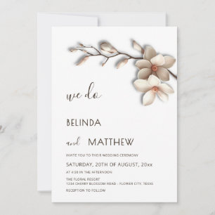 Invitation Ivory 3D Fleur de Magnolia Mariage Casual