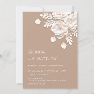Invitation Ivory 3D Fleurs Roses Mariage Minimaliste