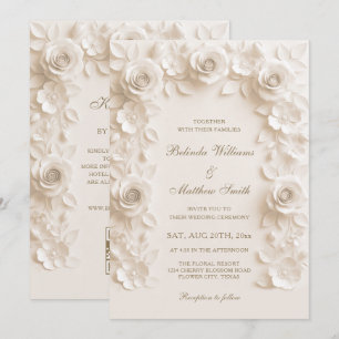 Invitation Ivory Baroque Elégance Roses Cadre Mariage