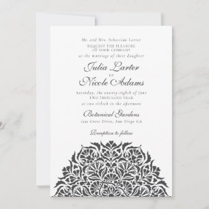 Invitation Ivory Black Blanc Fantaisiste Floral Mandala Maria