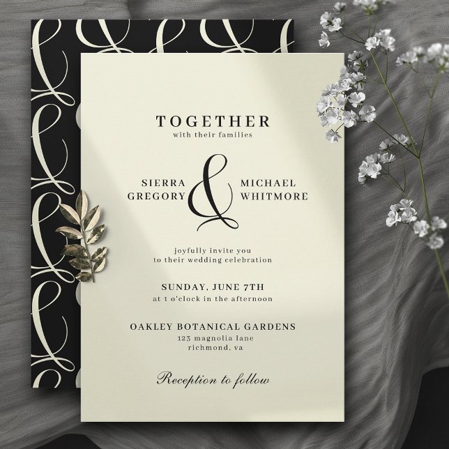 Invitation Ivory & Black Chic Classic Vintage Style Mariage (Créateur téléchargé)