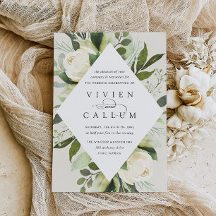 Invitation Ivory Bloom Mariage de cadre fleuri géométrique