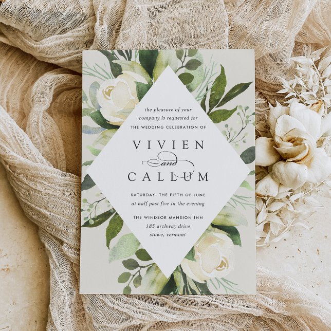 Invitation Ivory Bloom | Mariage de cadre fleuri géométrique (Créateur téléchargé)