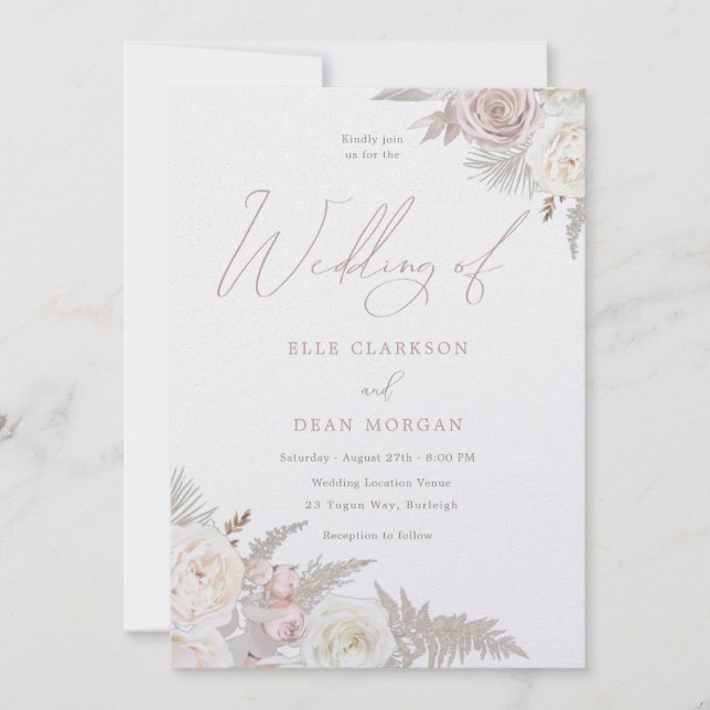 Invitation Ivory & Blush Roses Beau Mariage (Devant)