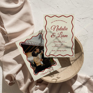 Invitation Ivory Bold moderne Retro Funky Photo Mariage uniqu