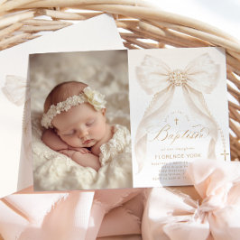 Invitation Ivory Bow Pearls Elegant photo Baptism