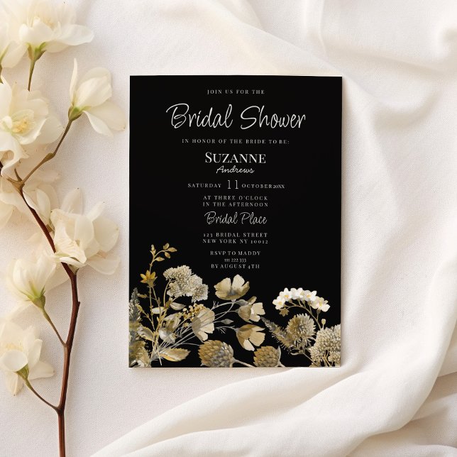 Invitation Ivory brown black wildflower winter Bridal Shower (Ivory brown black wildflower winter Bridal Shower)