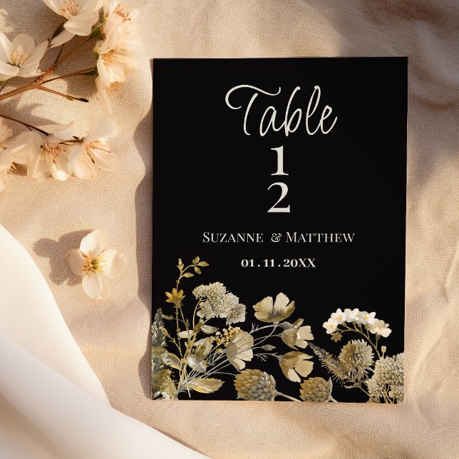 Invitation Ivory brown black wildflower winter Table Numbers  (Ivory brown black wildflower winter Table Numbers)