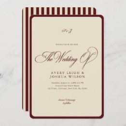 Invitation Ivory & Burgundy Stripes Border Retro Wedding