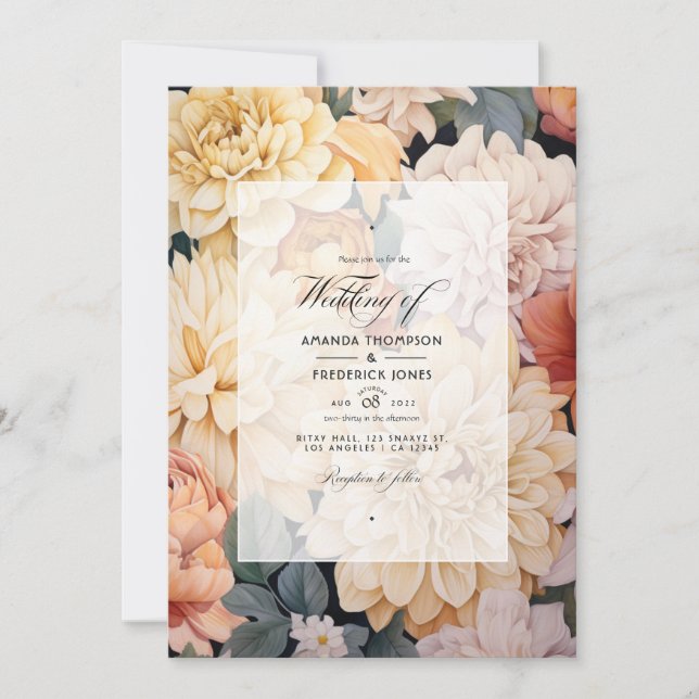 Invitation Ivory, Champagne et Mariage floral blanc (Devant)